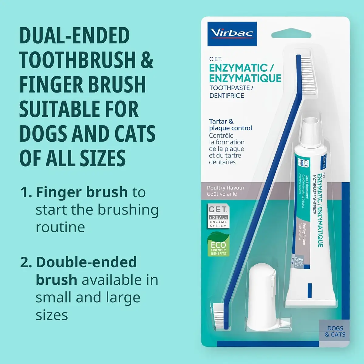 Virbac C.E.T. Oral Hygiene Kit for Dogs & Cats | Poultry Flavor Toothpaste & 2 Brushes (Pack of 2) | Vet-Recommended Dental Care - view 2