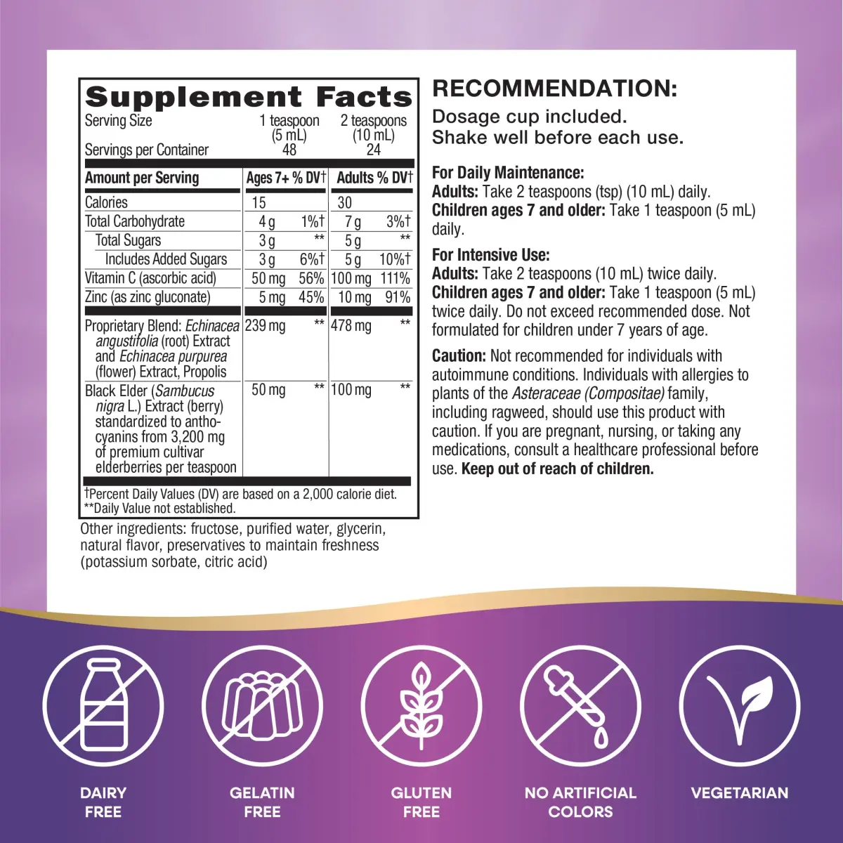 Nature's Way Sambucus Immune Elderberry Syrup 480ml (16 Fl Oz) | Daily Immune Support with Vitamin C & Zinc - view 5