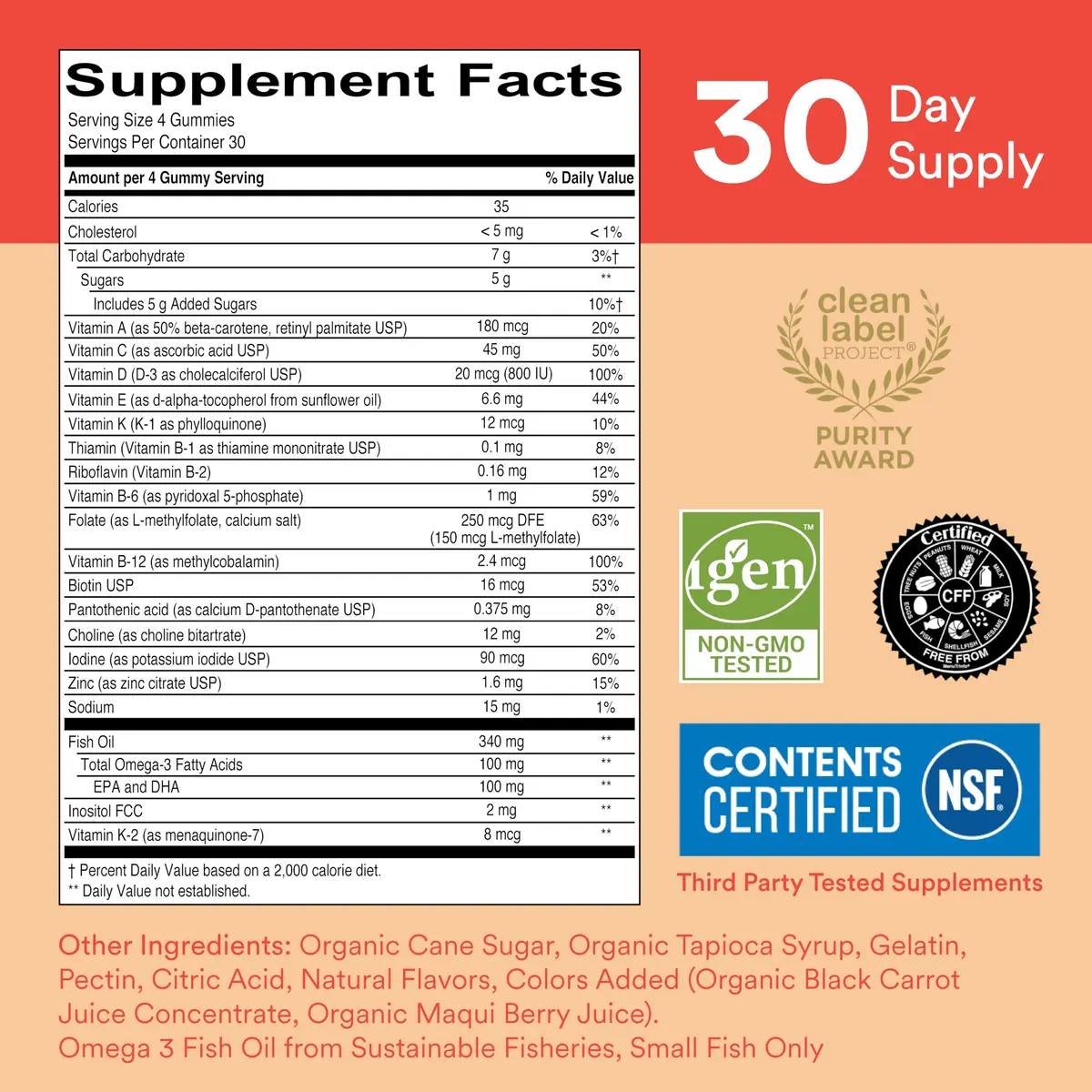 SmartyPants Kids Multivitamin Gummies with Omega 3 Fish Oil, Vitamin D3, C, B12, Zinc, 120 Count (2-Pack, 30 Day Supply) - view 2