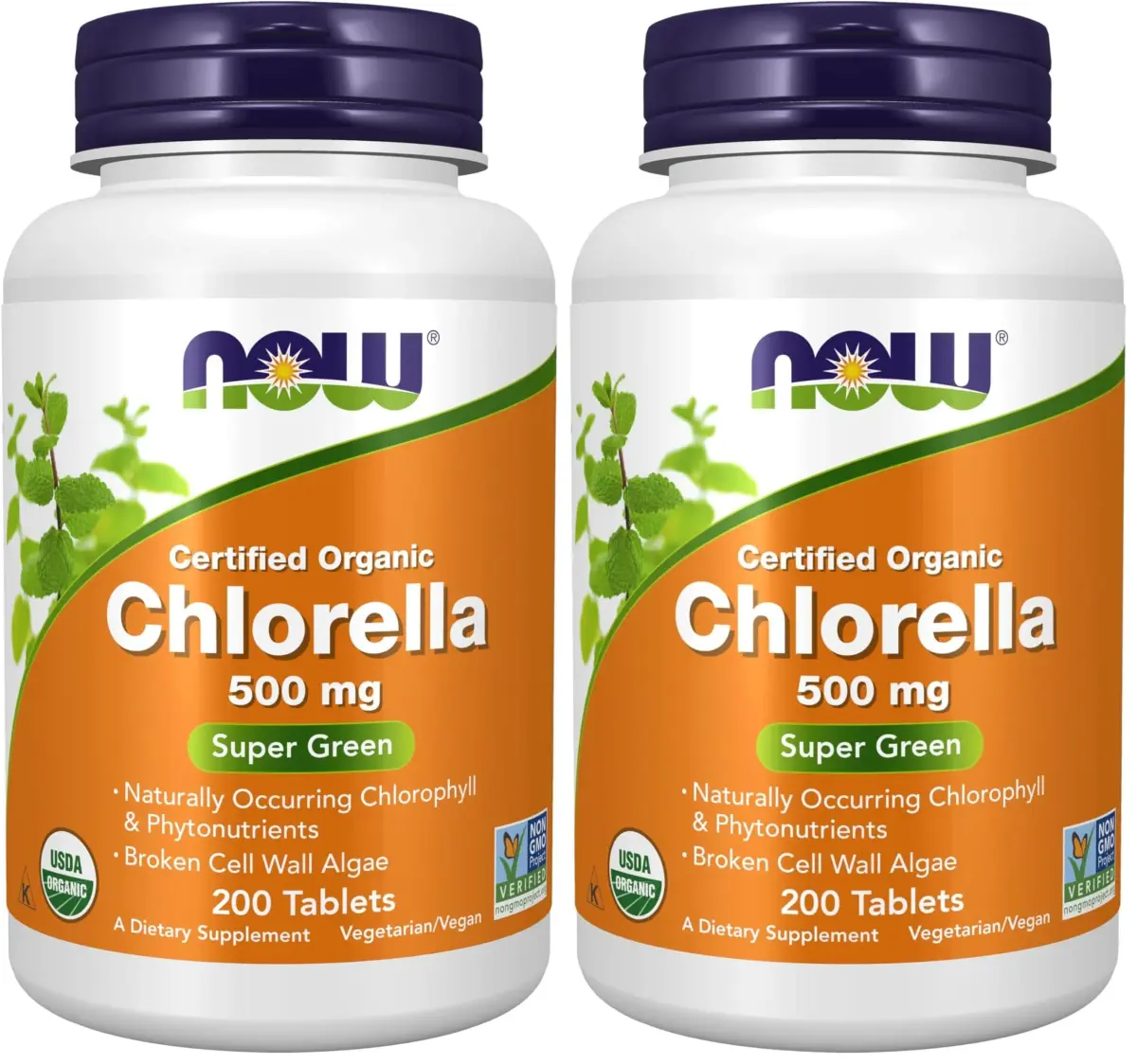 NOW Foods Organic Chlorella 500 mg Tablets (200 Count Pack of 2) | Vegan, Kosher, Non-GMO Super Green Supplement - main product image