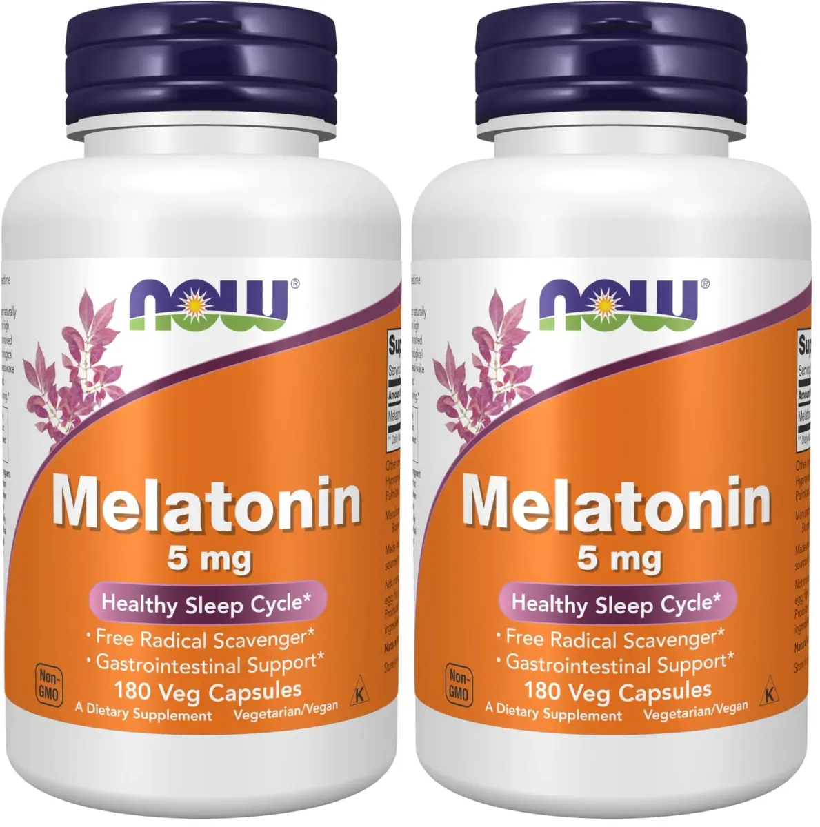 NOW Foods Melatonin 5 mg 360 Count (180 Capsules x 2) | Supports Healthy Sleep Cycles - main product image
