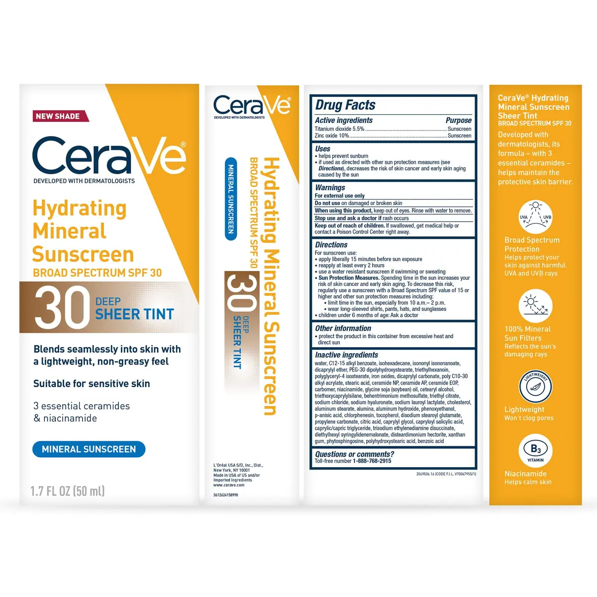 CeraVe Hydrating Mineral Sunscreen SPF 30 with Sheer Tint, Deep, 102ml (3.4 Fl Oz) | Dermatologist-Developed for Healthy Glow - view 7