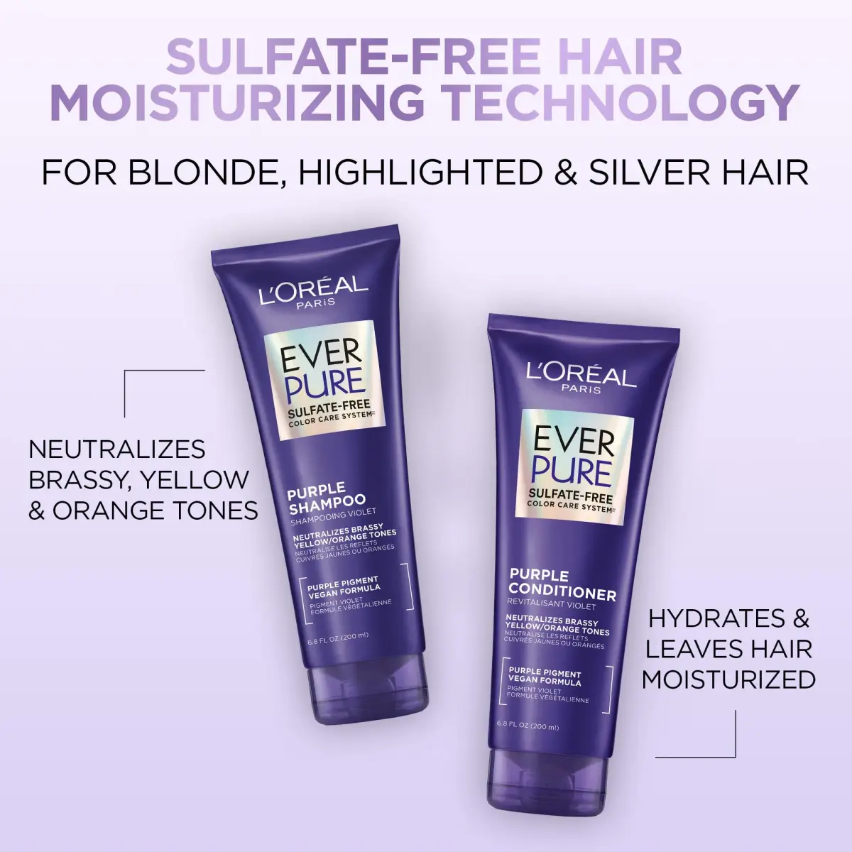 L'Oreal Paris EverPure Brass Toning Purple Conditioner 400ml (13.6 Fl Oz) | Sulfate-Free Toning for Blonde Hair - view 2