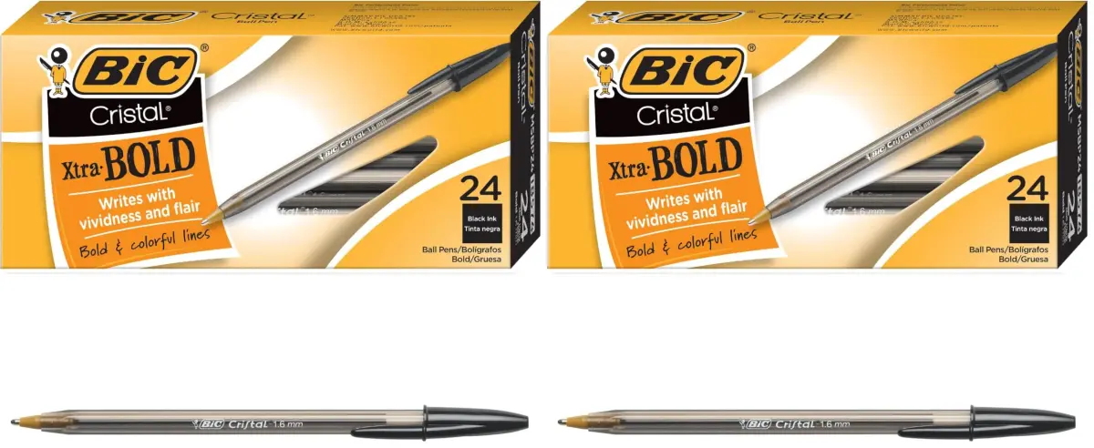 BIC Cristal Xtra Bold Ballpoint Pens, Black Ink, 1.6mm Bold Point, 48 Count (2 Packs of 24) | Smooth Ink Flow for Vivid Lines - main product image