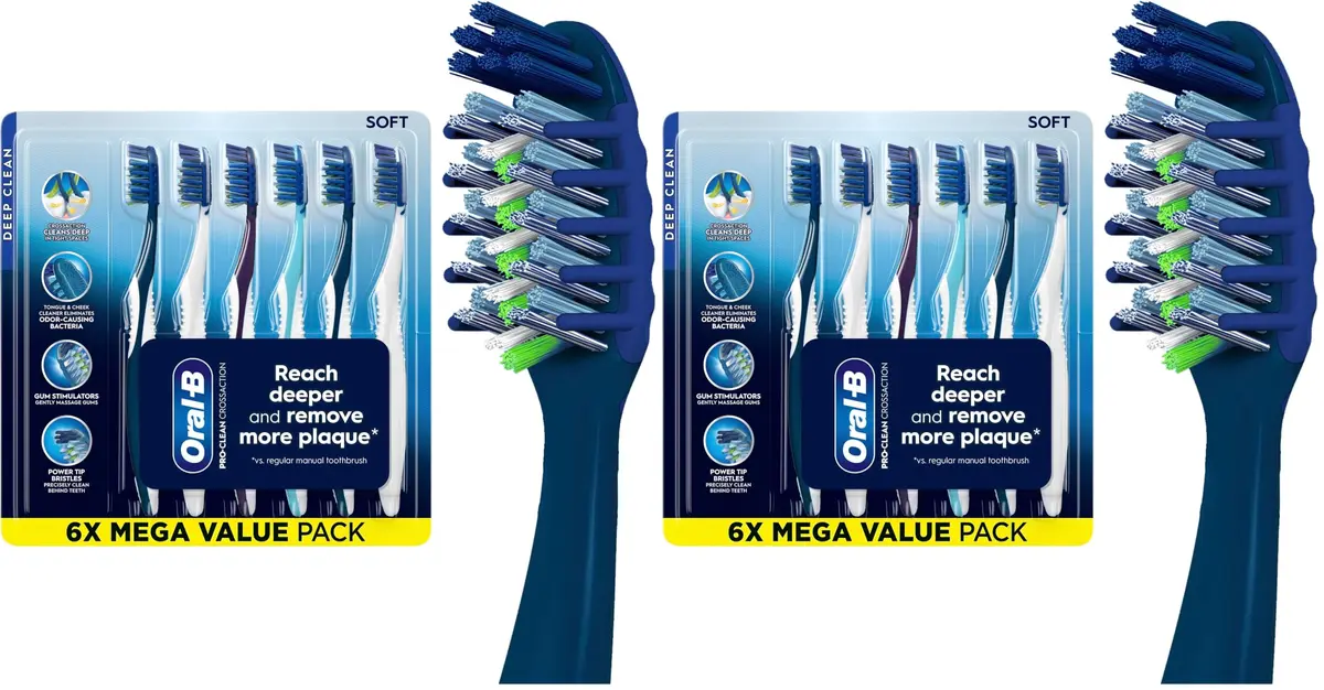 Oral-B Pro Clean Cross Action Toothbrushes 6 Count | Deep Plaque Removal (70-120c) - main product image