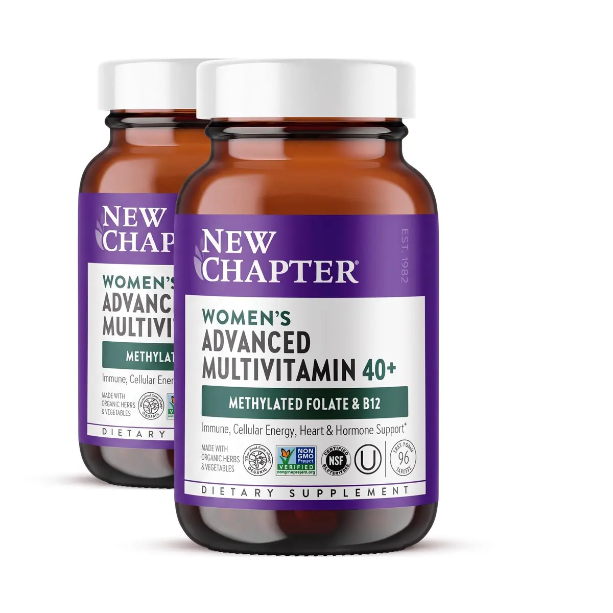 New Chapter Women's Multivitamin 40+ Advanced Formula for Heart, Hormone, Immune & Energy Support with Fermented B Vitamins +D3 (96 Count Pack of 2) | Organic Non-GMO - main product image