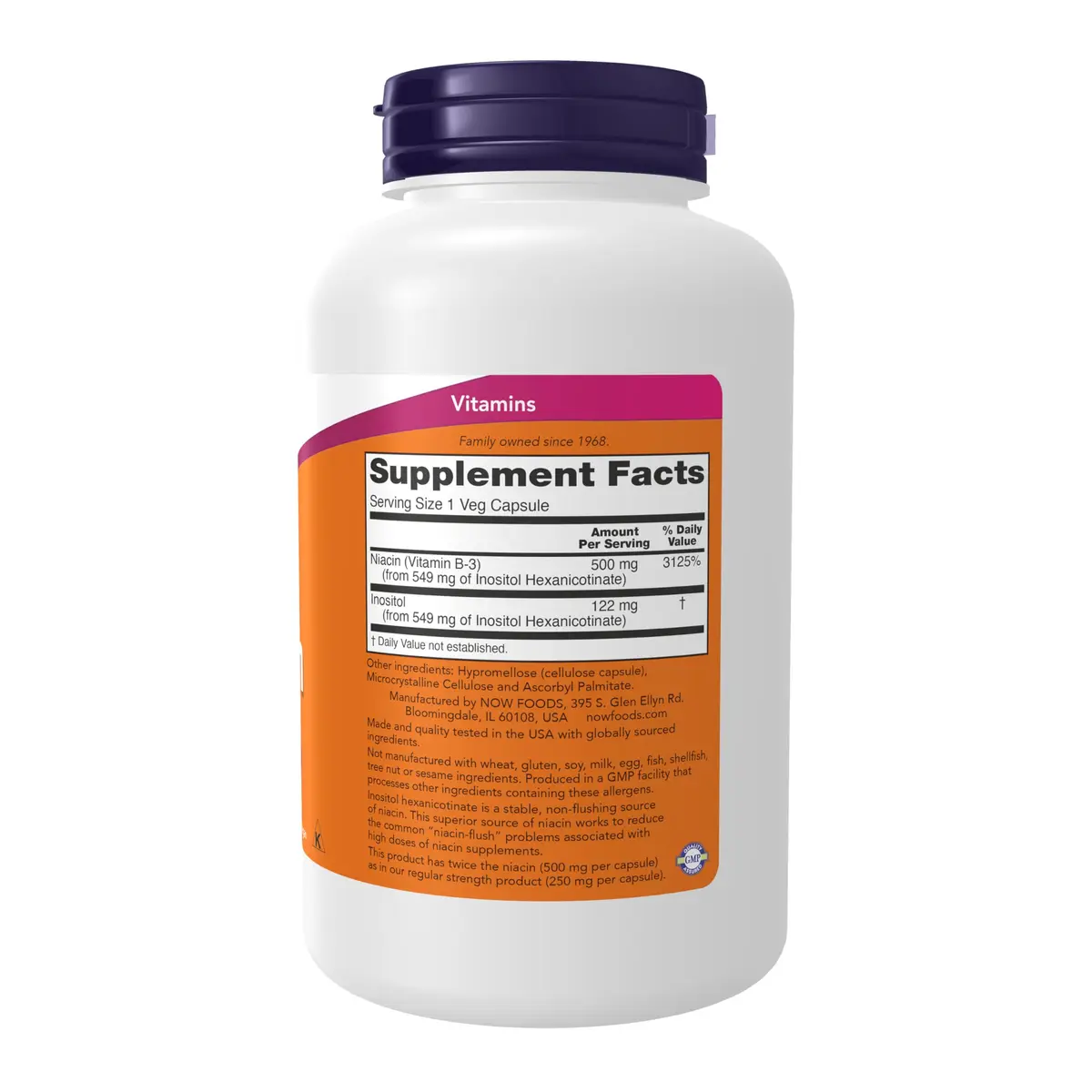 NOW Foods Niacin (Vitamin B-3) 500 mg | Flush-Free, Double Strength, 180 Veg Capsules (Pack of 2) - view 2