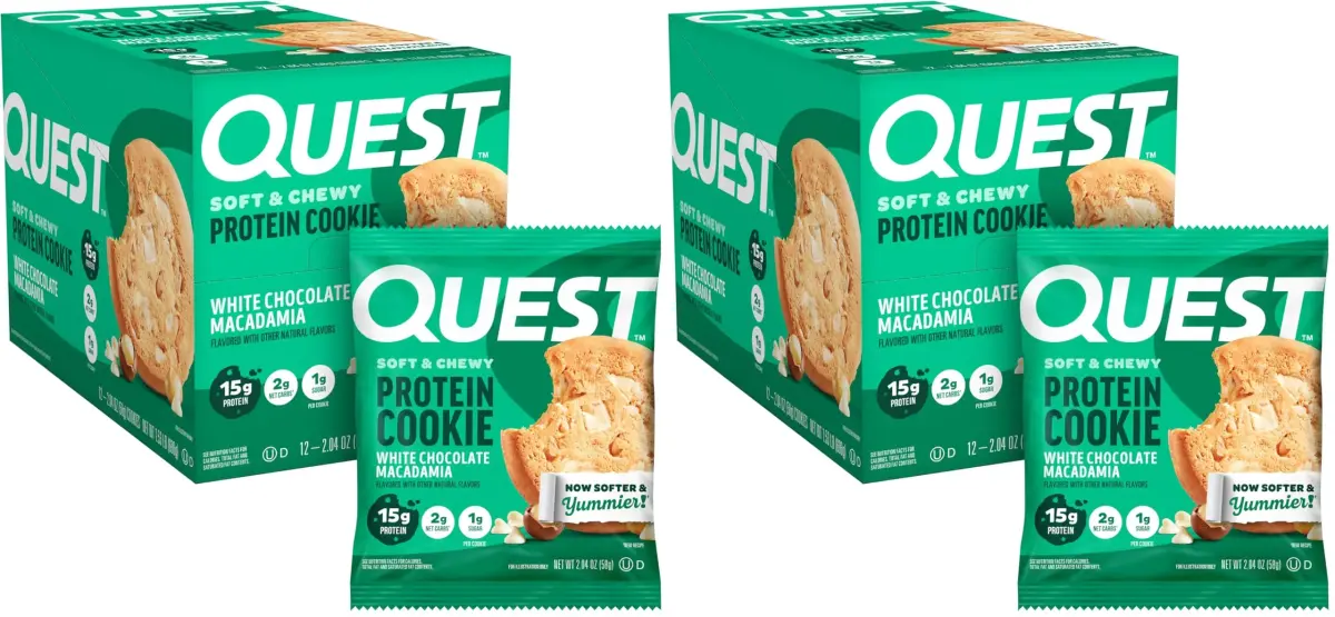Quest Nutrition White Chocolate Macadamia Cookie 24 Cookies (1.36 kg / 48 oz) | 15g Protein, 1g Sugar, 2g Net Carbs - main product image