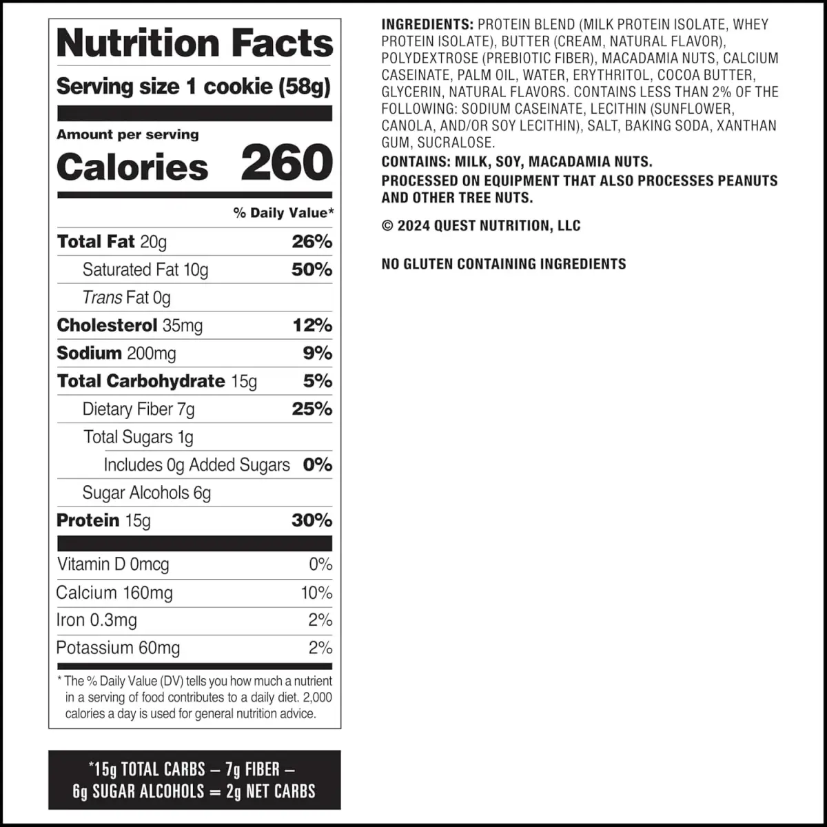 Quest Nutrition White Chocolate Macadamia Cookie 24 Cookies (1.36 kg / 48 oz) | 15g Protein, 1g Sugar, 2g Net Carbs - view 5