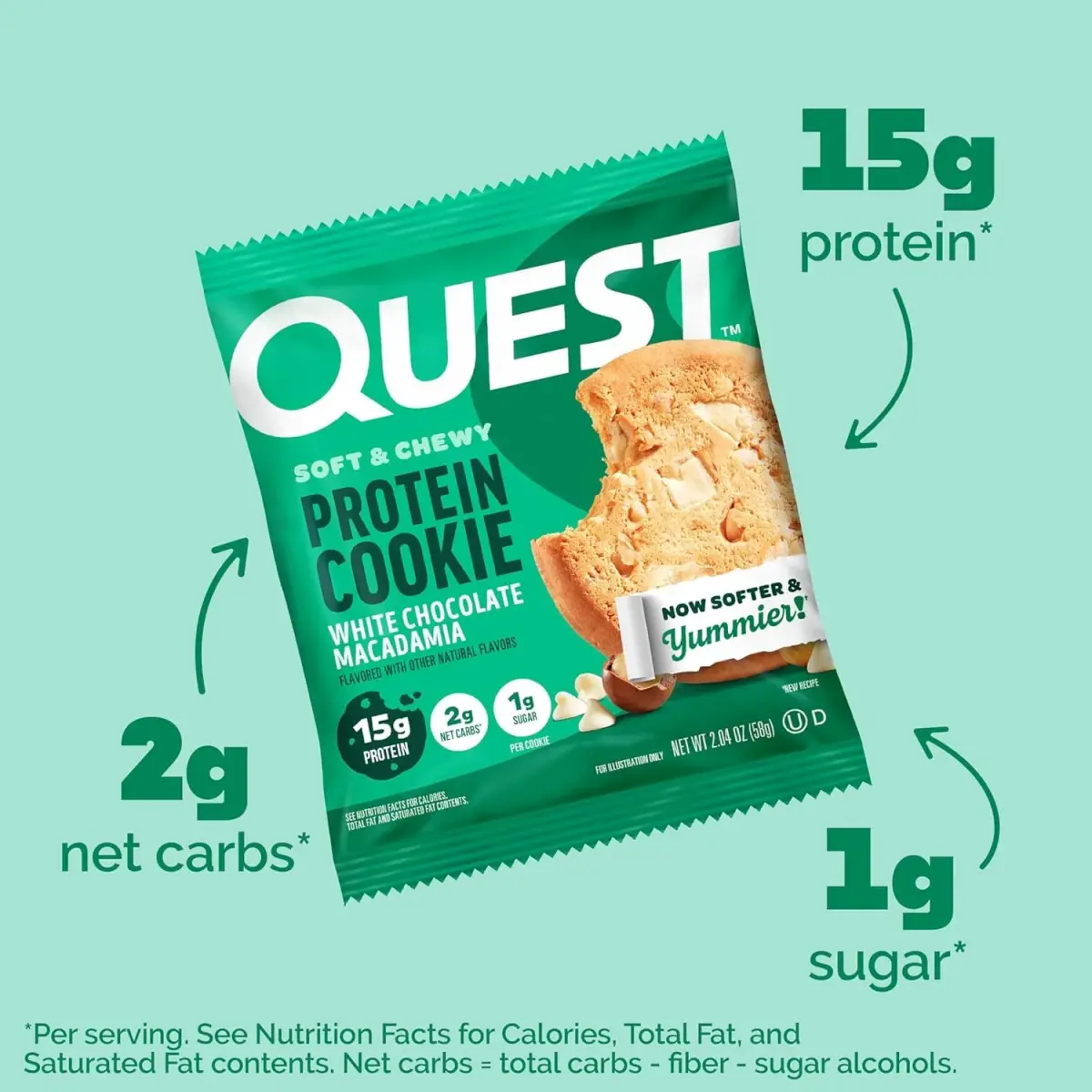 Quest Nutrition White Chocolate Macadamia Cookie 24 Cookies (1.36 kg / 48 oz) | 15g Protein, 1g Sugar, 2g Net Carbs - view 3
