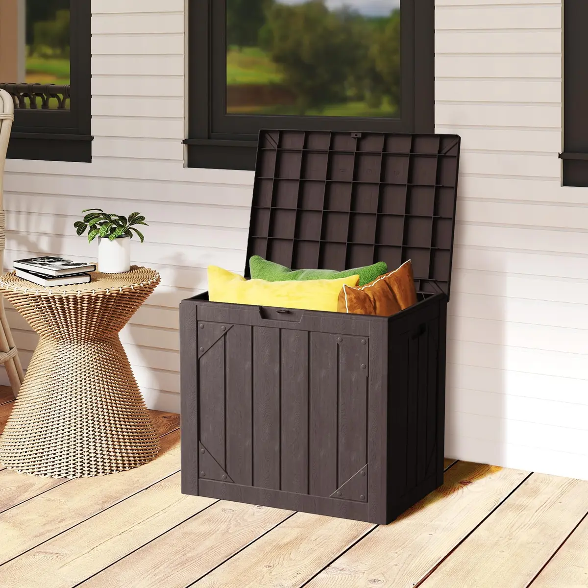 PATIOEASY 30GAL Waterproof Resin Deck Box UV-Resistant Lockable Outdoor Storage Chest Black - view 2