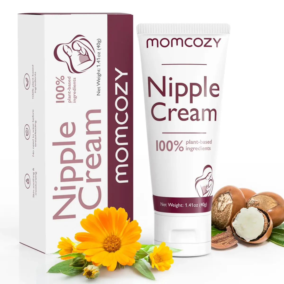 Momcozy Nipple Cream Safe for Breastfeeding, Lanolin-Free Nipple Balm 2.82 oz (Pack of 2) | Plant-Based Soothing Cream for Nursing Moms - main product image