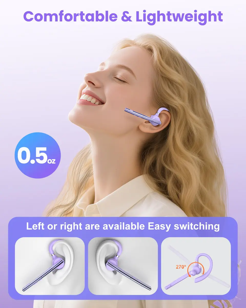 New Bee Bluetooth Headset V5.1 M54/M53 with 72H Talk Time & Dual Mic | 15m Range, Purple - view 4