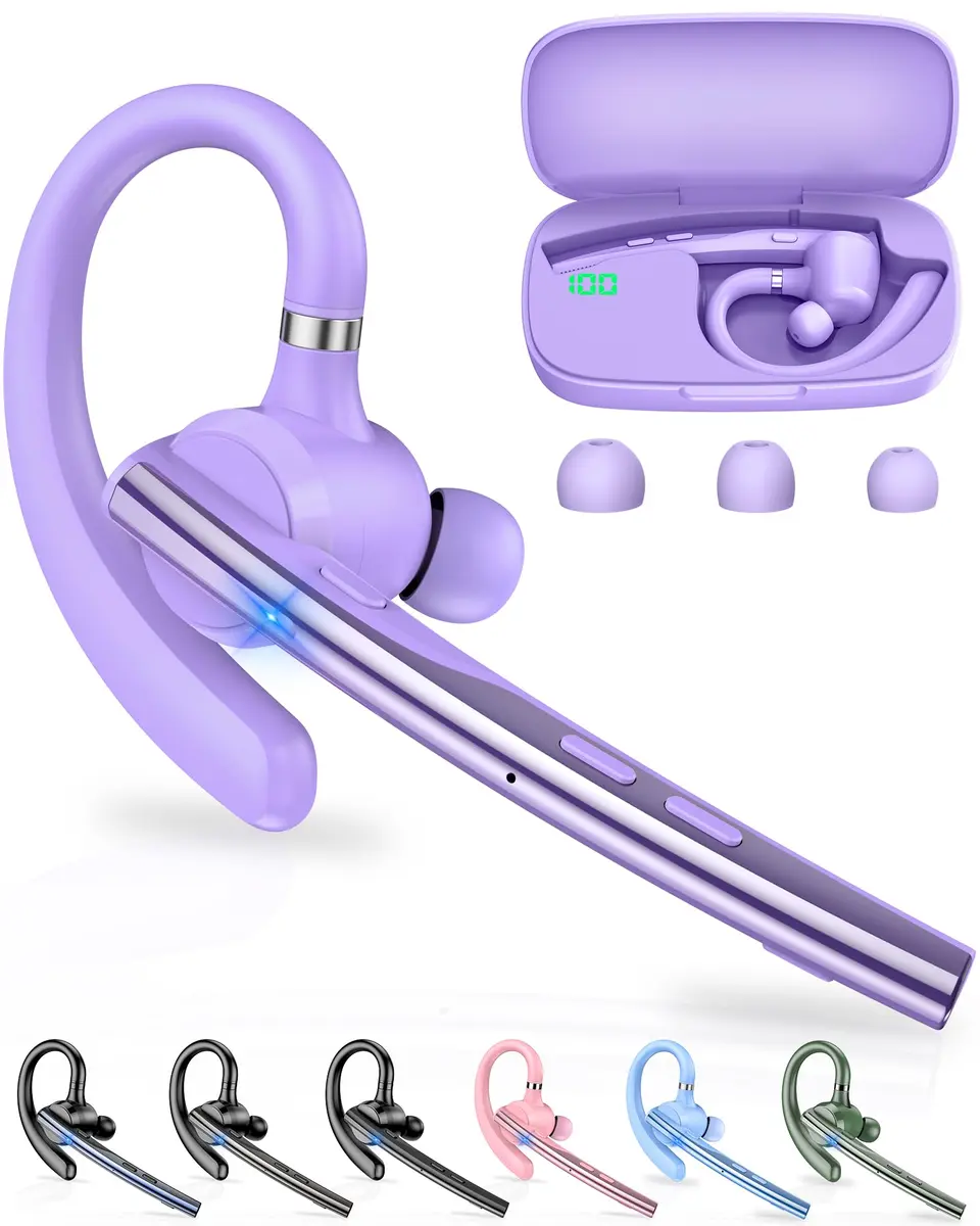 New Bee Bluetooth Headset V5.1 M54/M53 with 72H Talk Time & Dual Mic | 15m Range, Purple - main product image