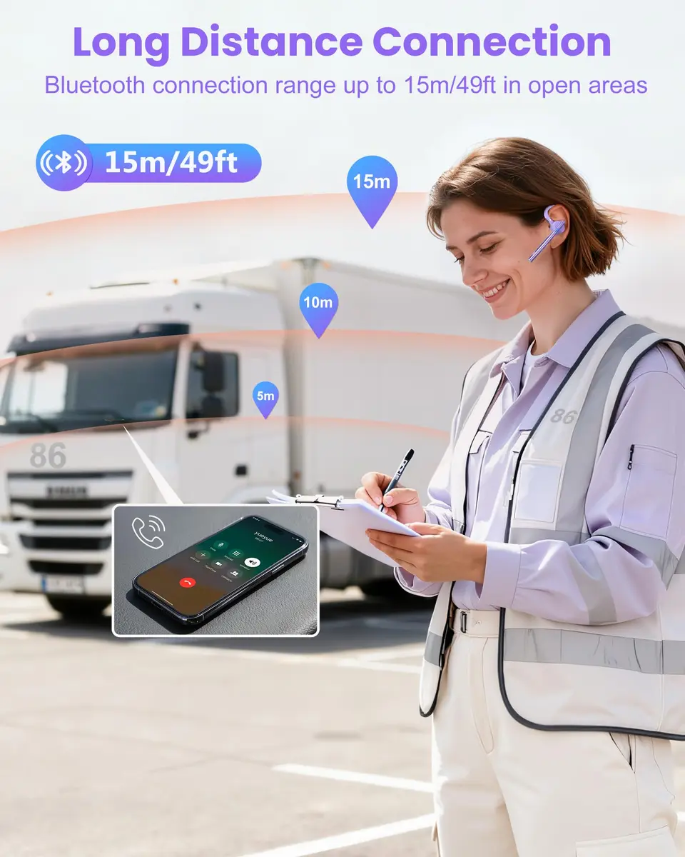 New Bee Bluetooth Headset V5.1 M54/M53 with 72H Talk Time & Dual Mic | 15m Range, Purple - view 7
