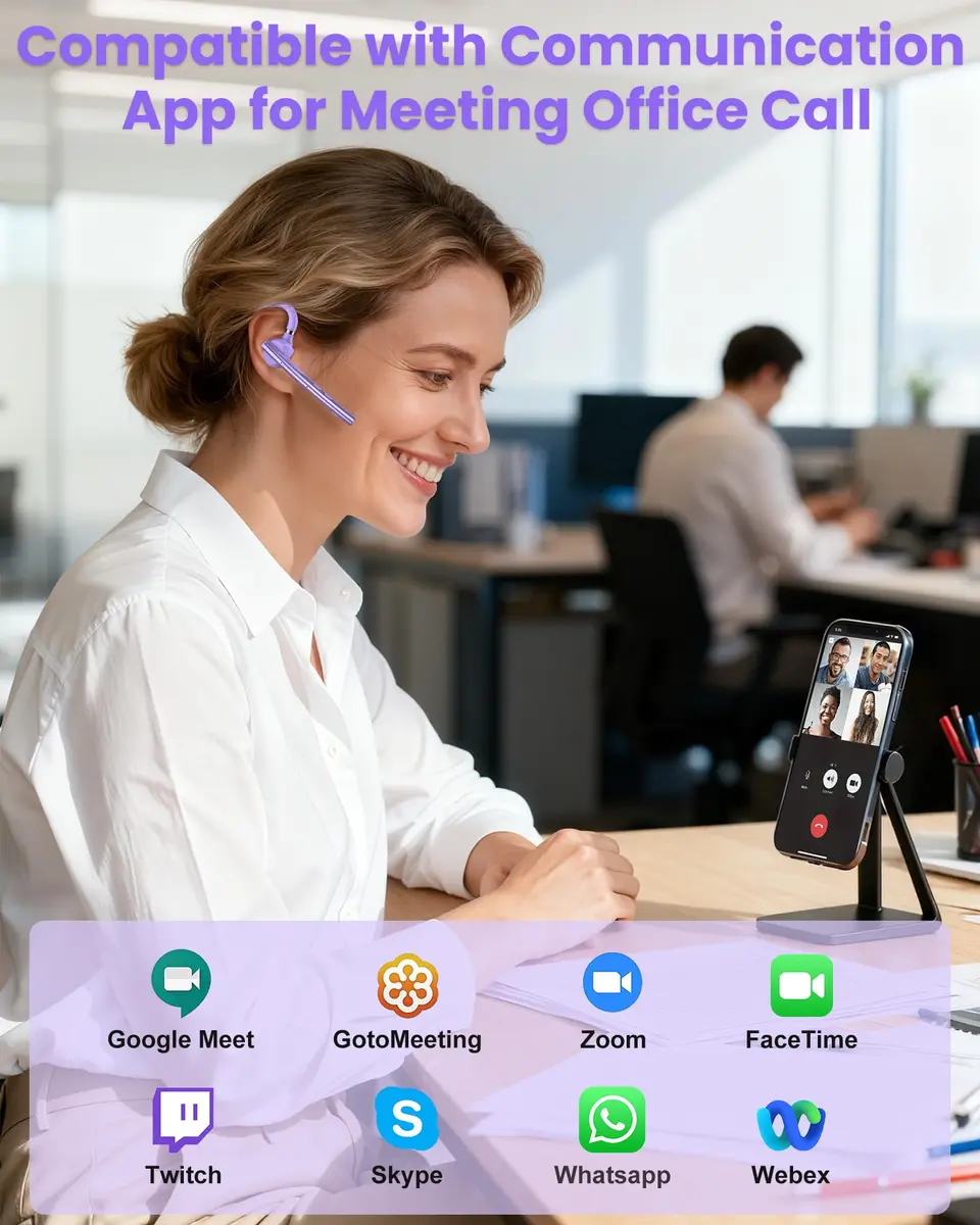 New Bee Bluetooth Headset V5.1 M54/M53 with 72H Talk Time & Dual Mic | 15m Range, Purple - view 3