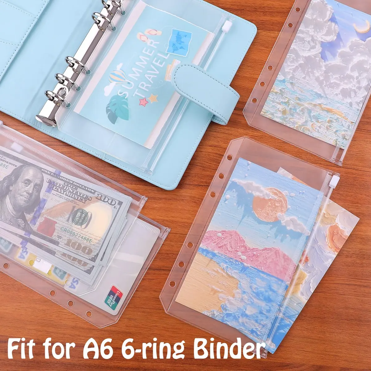 Antner A6 Binder Pockets 24 Pack Clear Zipper Folders with 6 Holes | Waterproof PVC Document Pouch Filing Bags - view 3