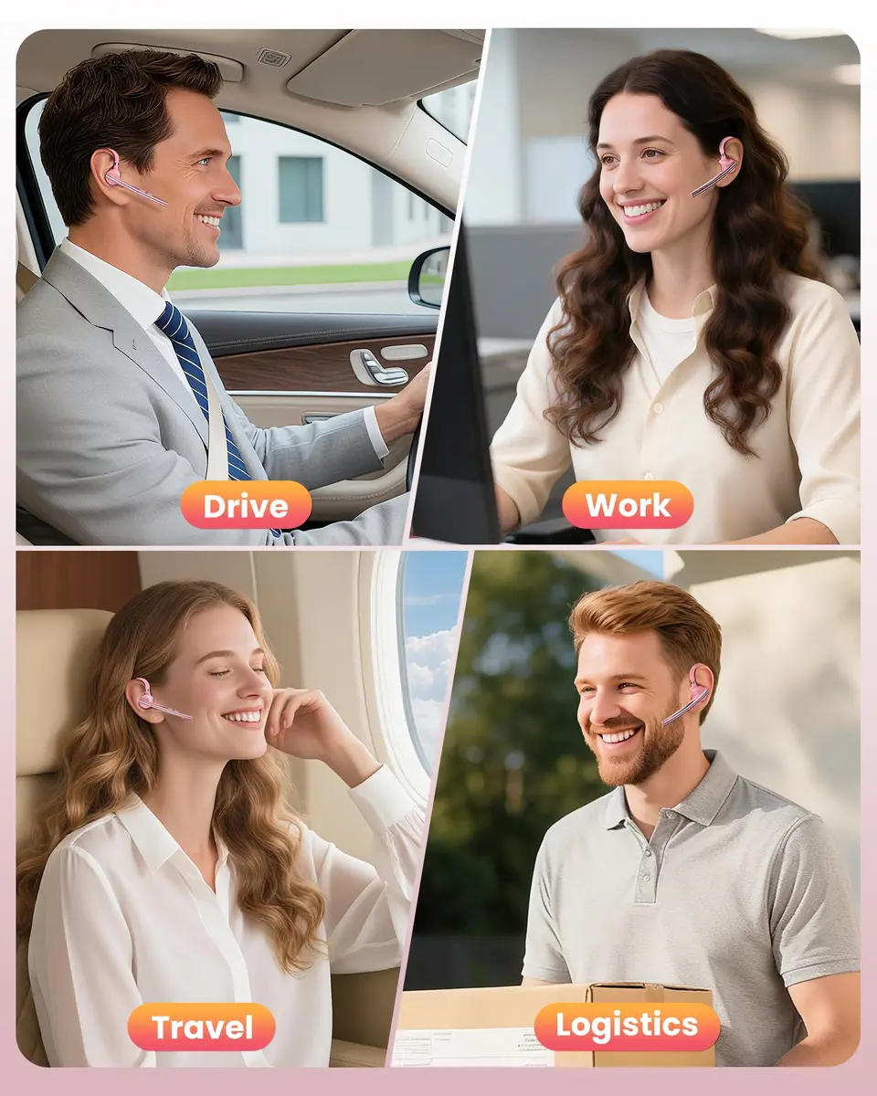 New Bee Bluetooth Headset V5.1 Pink | 72H Talk Time Dual Mic with Charging Case - view 8