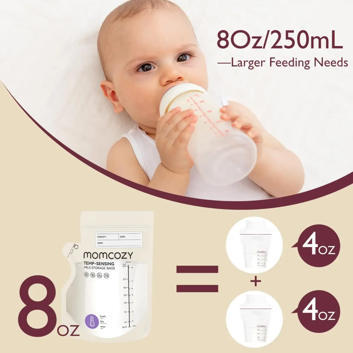 Momcozy Easy Pour Breastmilk Storage Bags 8oz (240ml) | Temp-Sensing Color Change, 120 Count (Pack of 2) - view 5
