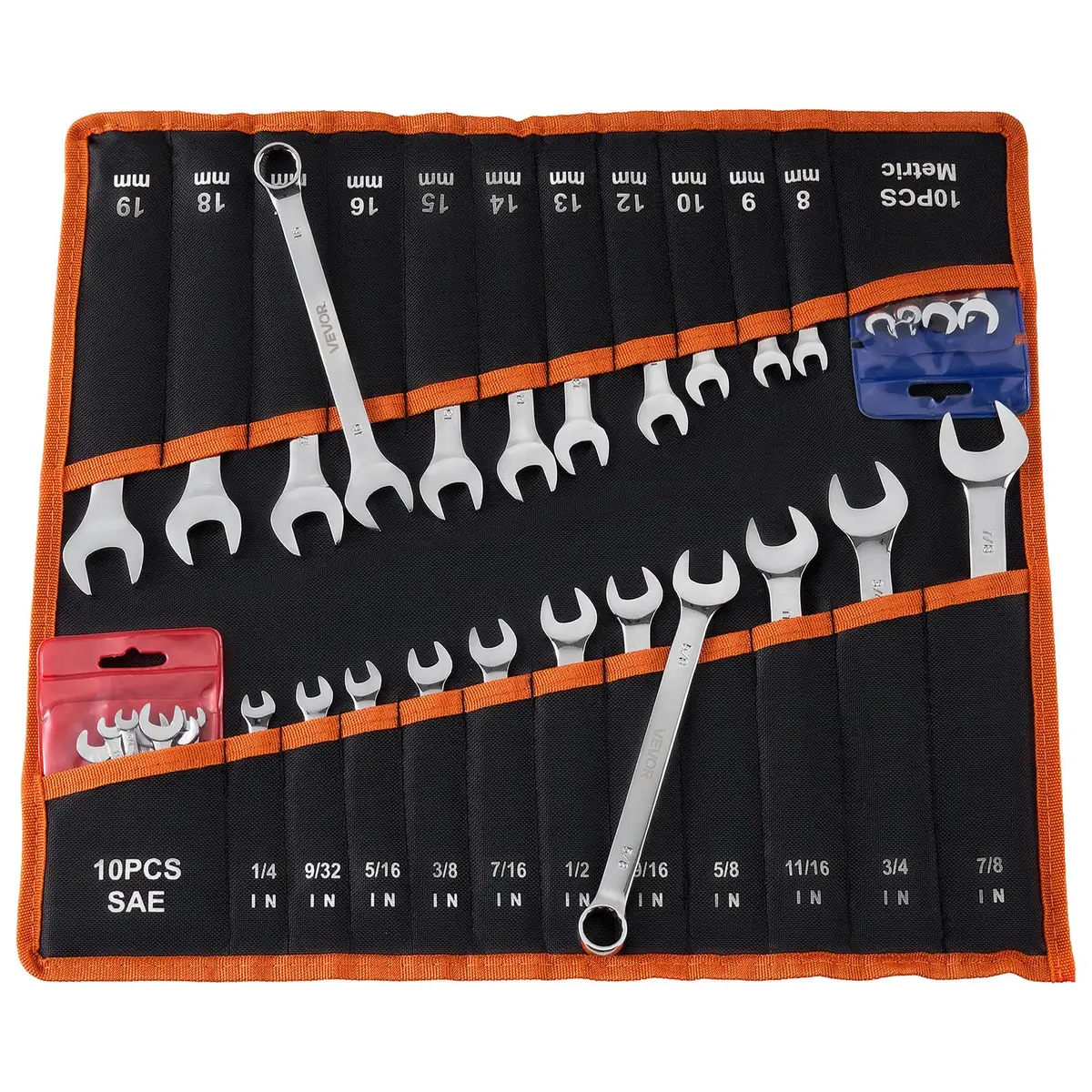 VEVOR Combination Wrench Set, 42-Piece SAE & Metric, Carbon Steel, 12-Point Box & 15° Angled Open End, for Household & Auto Repairs - main product image