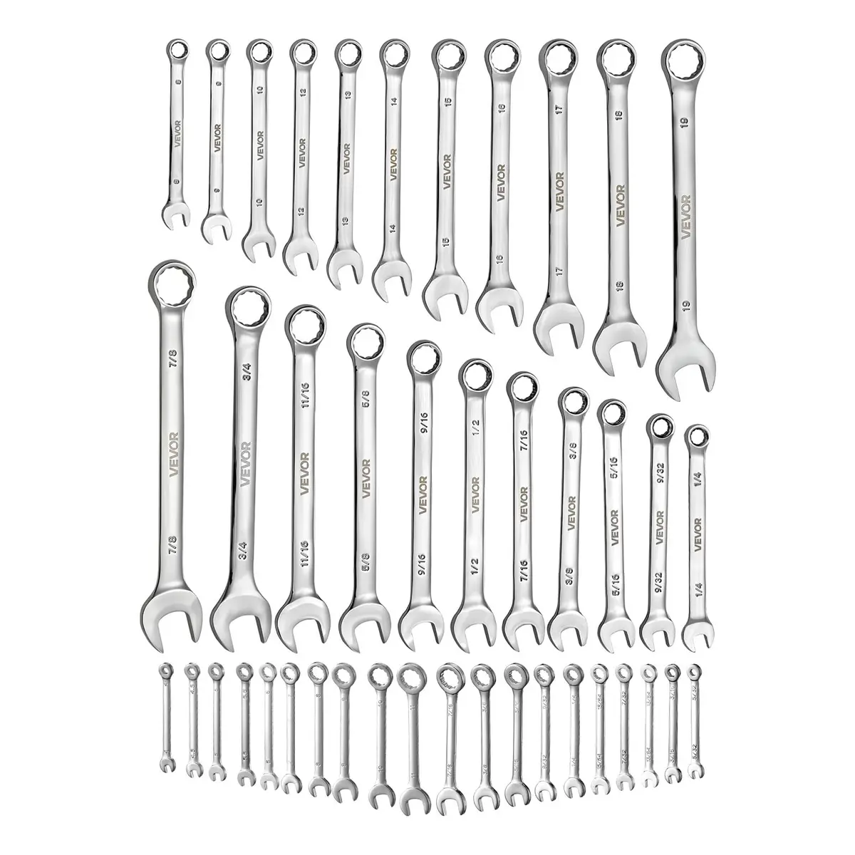 VEVOR Combination Wrench Set, 42-Piece SAE & Metric, Carbon Steel, 12-Point Box & 15° Angled Open End, for Household & Auto Repairs - view 9