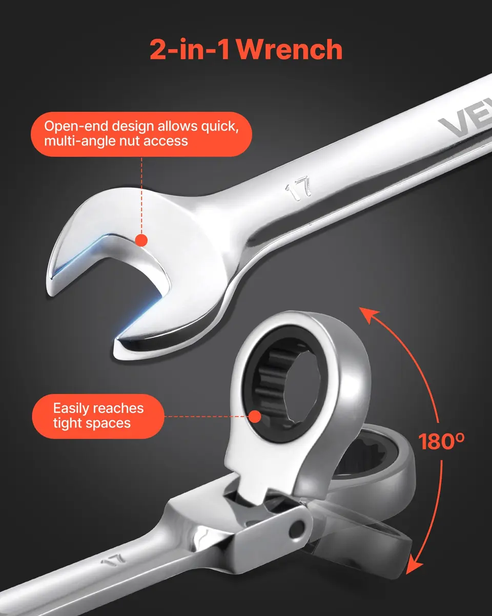 VEVOR Flex-Head Ratcheting Wrench Set, 30-Piece SAE & Metric, 72 Teeth, Cr-V Steel, for Household & Auto Repairs - view 4