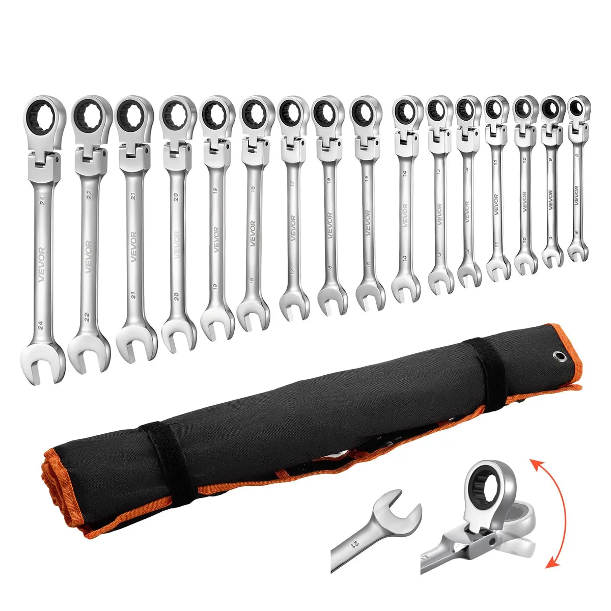 VEVOR Flex-Head Ratcheting Wrench Set, 30-Piece SAE & Metric, 72 Teeth, Cr-V Steel, for Household & Auto Repairs - main product image
