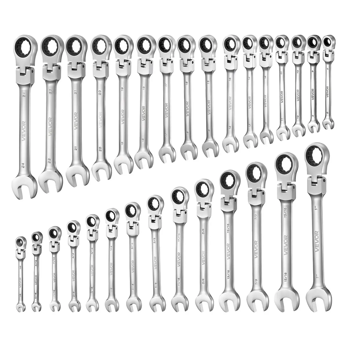 VEVOR Flex-Head Ratcheting Wrench Set, 30-Piece SAE & Metric, 72 Teeth, Cr-V Steel, for Household & Auto Repairs - view 9