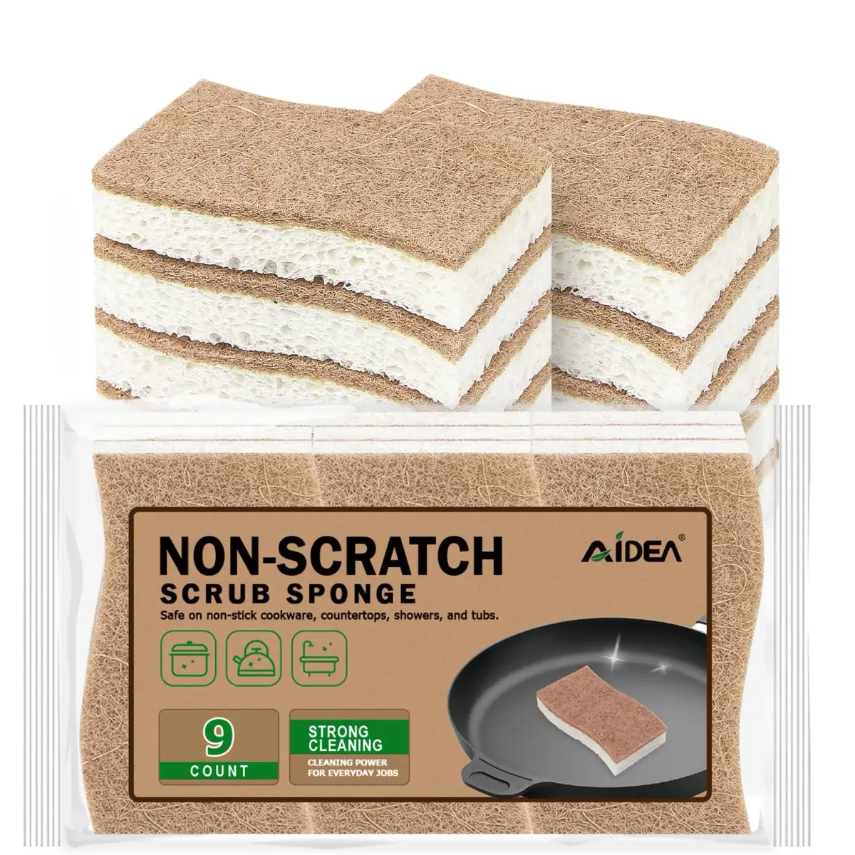 AIDEA Kitchen Sponges, 9 Count (Pack of 1) | Non-Scratch Cellulose Scrub Sponges for Dishes, Cleaning Power for Kitchen, Bathroom, Household - main product image