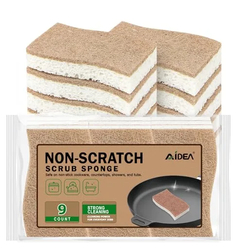 AIDEA Natural Cellulose Scrub Sponge, 9-Count, Non-Scratch, Biodegradable | Eco-Friendly Cleaning Power - main product image