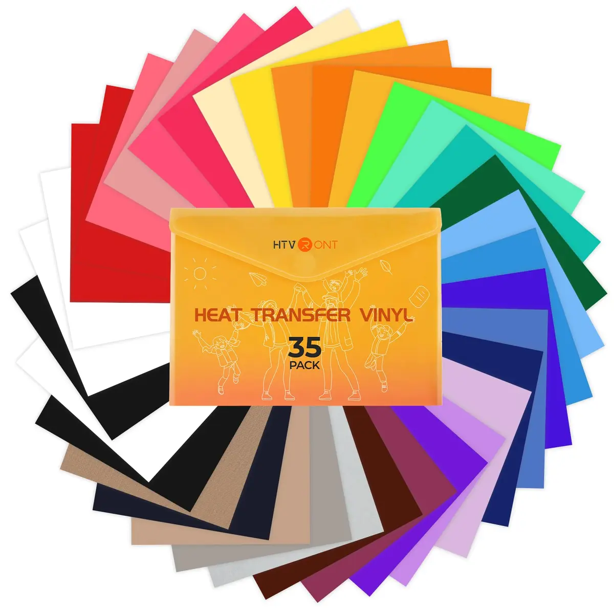 HTVRONT HTV Heat Transfer Vinyl 35 Pack 12" x 10" | 30 Assorted Colors & Teflon Sheet - main product image