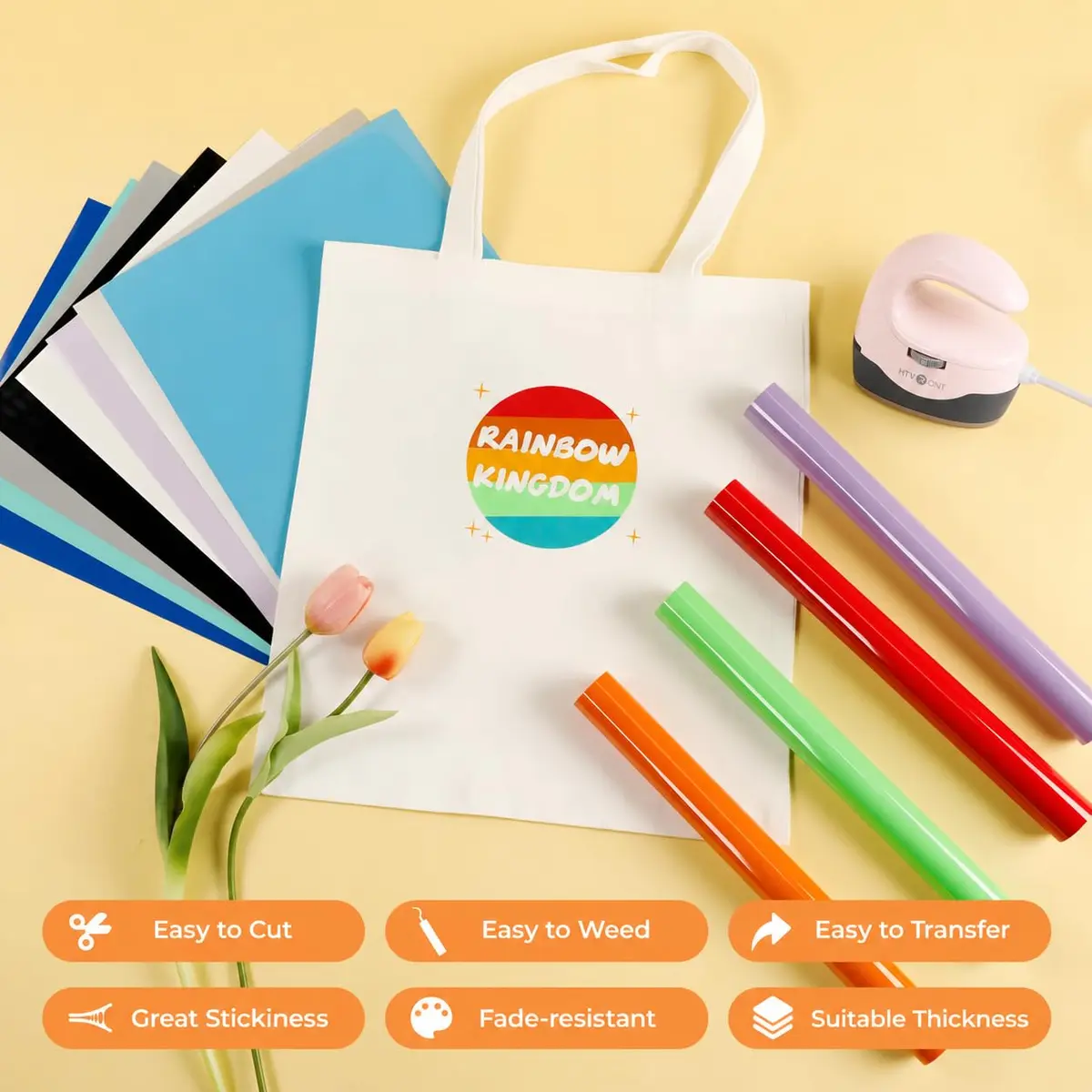 HTVRONT HTV Heat Transfer Vinyl 35 Pack 12" x 10" | 30 Assorted Colors & Teflon Sheet - view 2