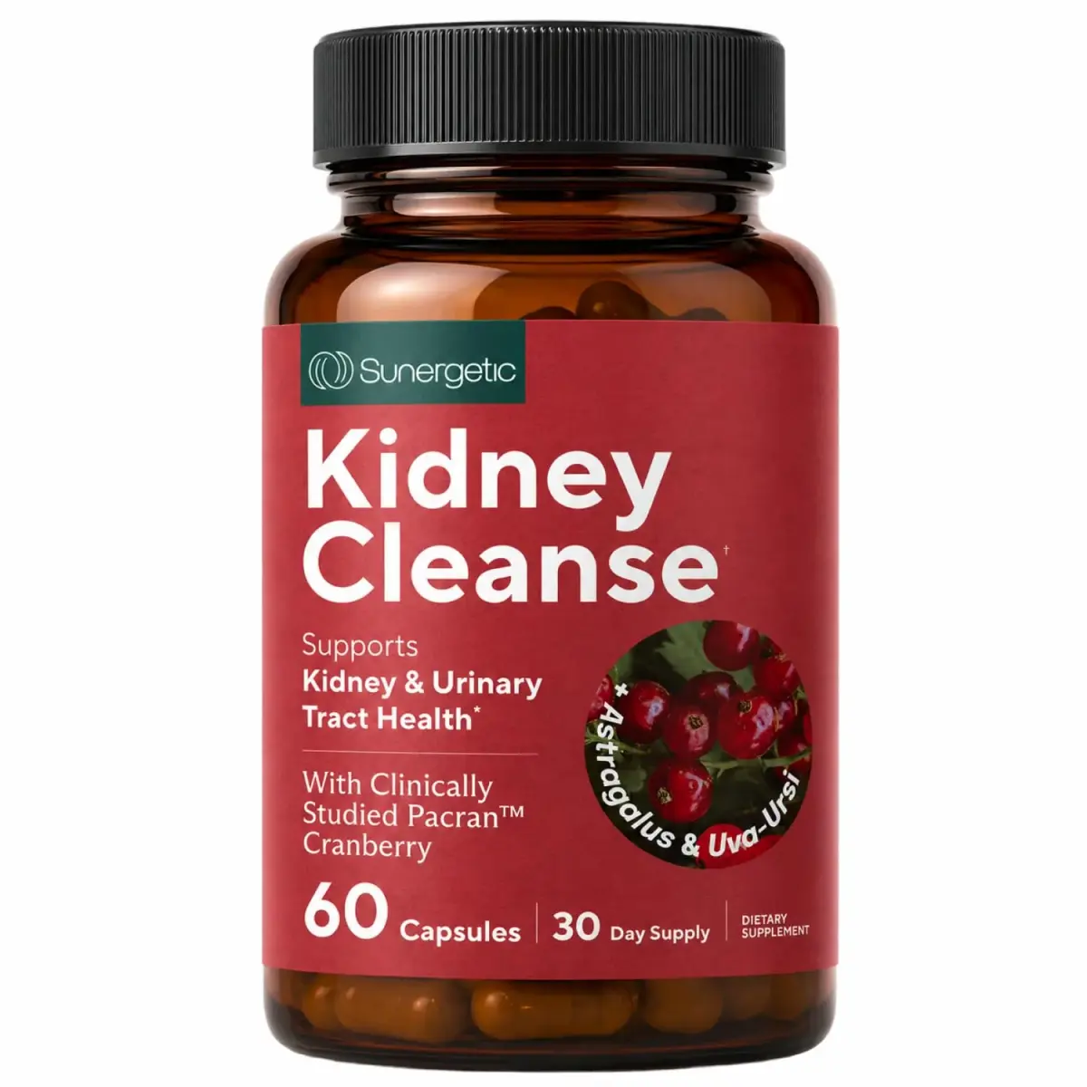 Sunergetic Kidney Cleanse Supplement with Cranberry Extract 120 Vegetarian Capsules (60 Count Pack of 2) | Supports Healthy Kidneys & Urinary Tract - main product image