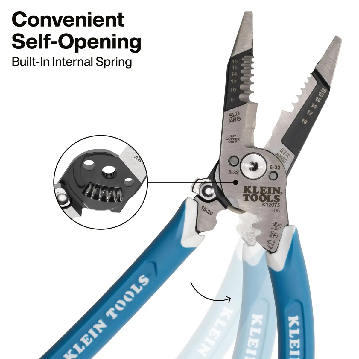 Klein Tools K12075 Heavy-Duty Wire Stripper 8-18 AWG Solid / 10-20 AWG Stranded | Precision Electrical Cable Stripping Tool - view 5