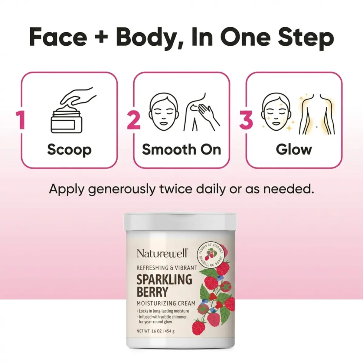 NATURE WELL Sparkling Berry Body Cream with Shimmer 473ml (16 Oz) | Hydrating & Glow-Enhancing Formula - view 4