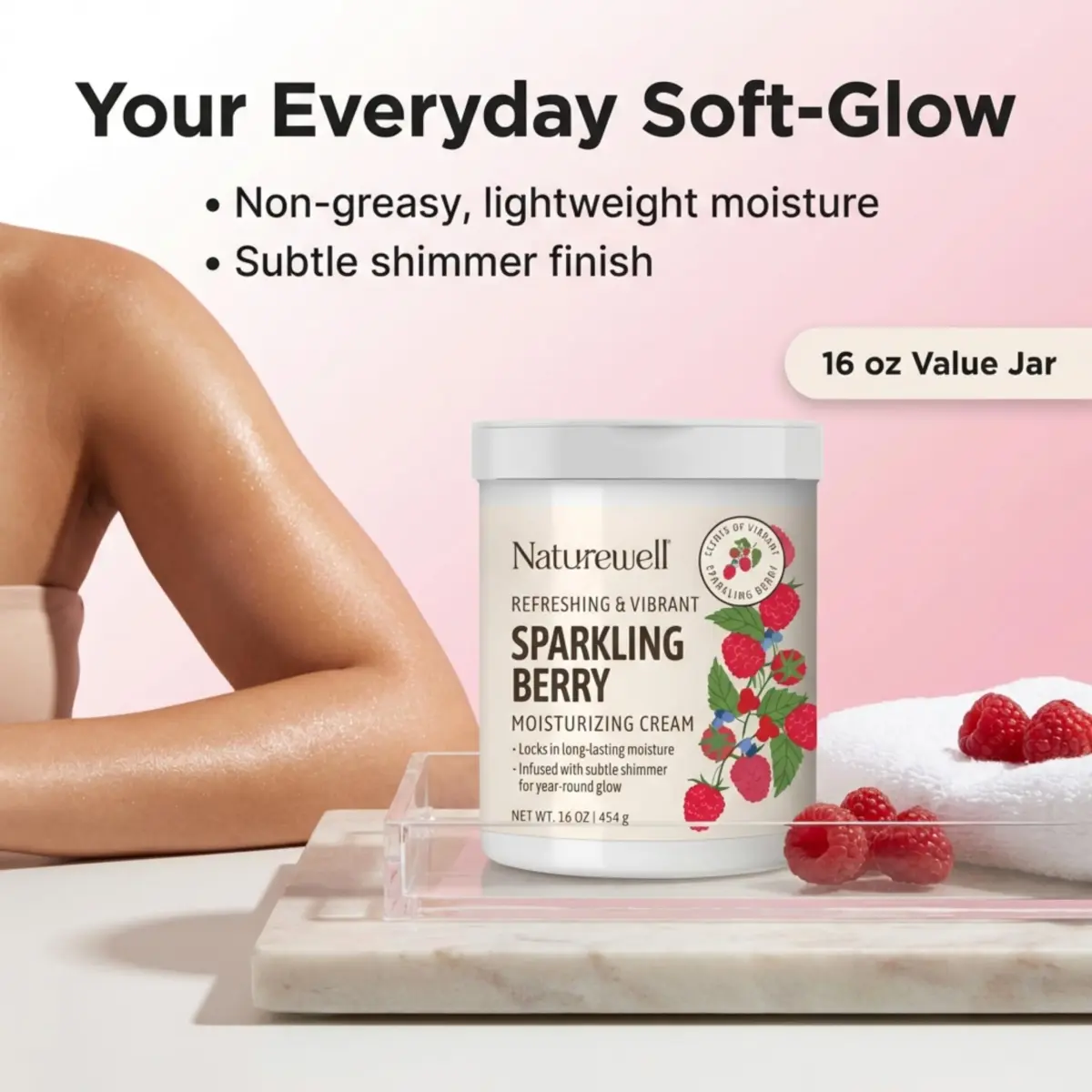 NATURE WELL Sparkling Berry Body Cream with Shimmer 473ml (16 Oz) | Hydrating & Glow-Enhancing Formula - view 2