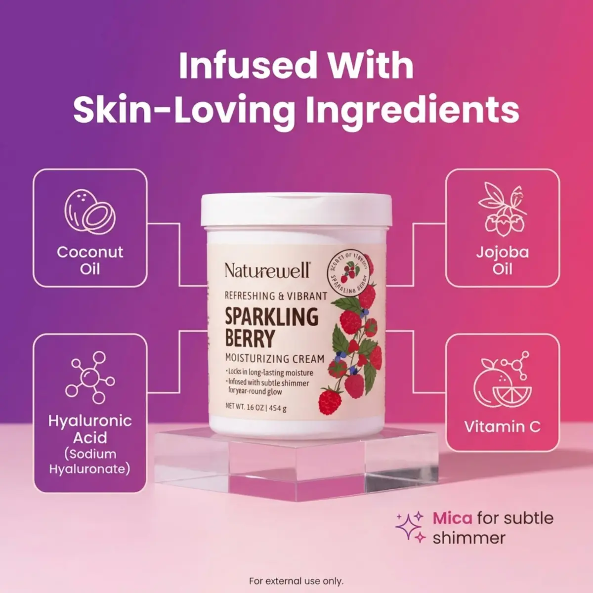 NATURE WELL Sparkling Berry Body Cream with Shimmer 473ml (16 Oz) | Hydrating & Glow-Enhancing Formula - view 3