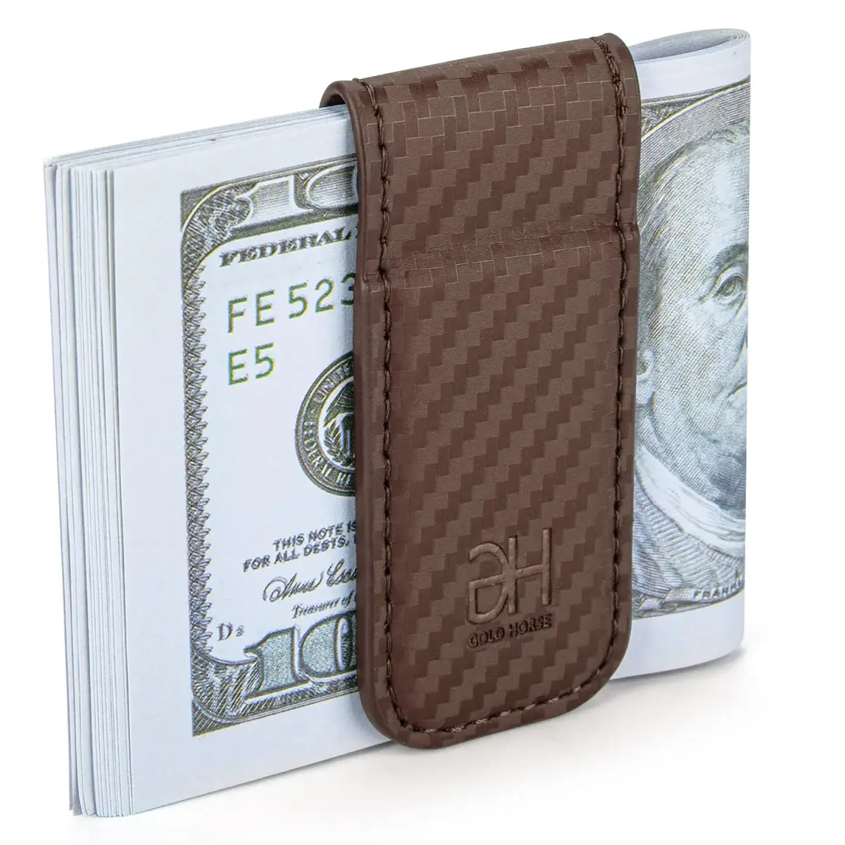 GH GOLD HORSE Slim Magnetic Money Clip Genuine Leather Business Card Holder for Men (Coffee) | Holds 10-15 Bills - view 2