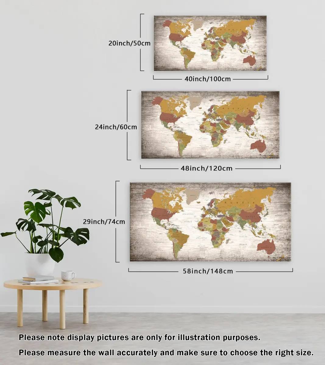 Baisuwallart World Map Canvas Art Print 60x120cm (24x48 inches) | Detailed World Map for Home & Office Decor - view 2