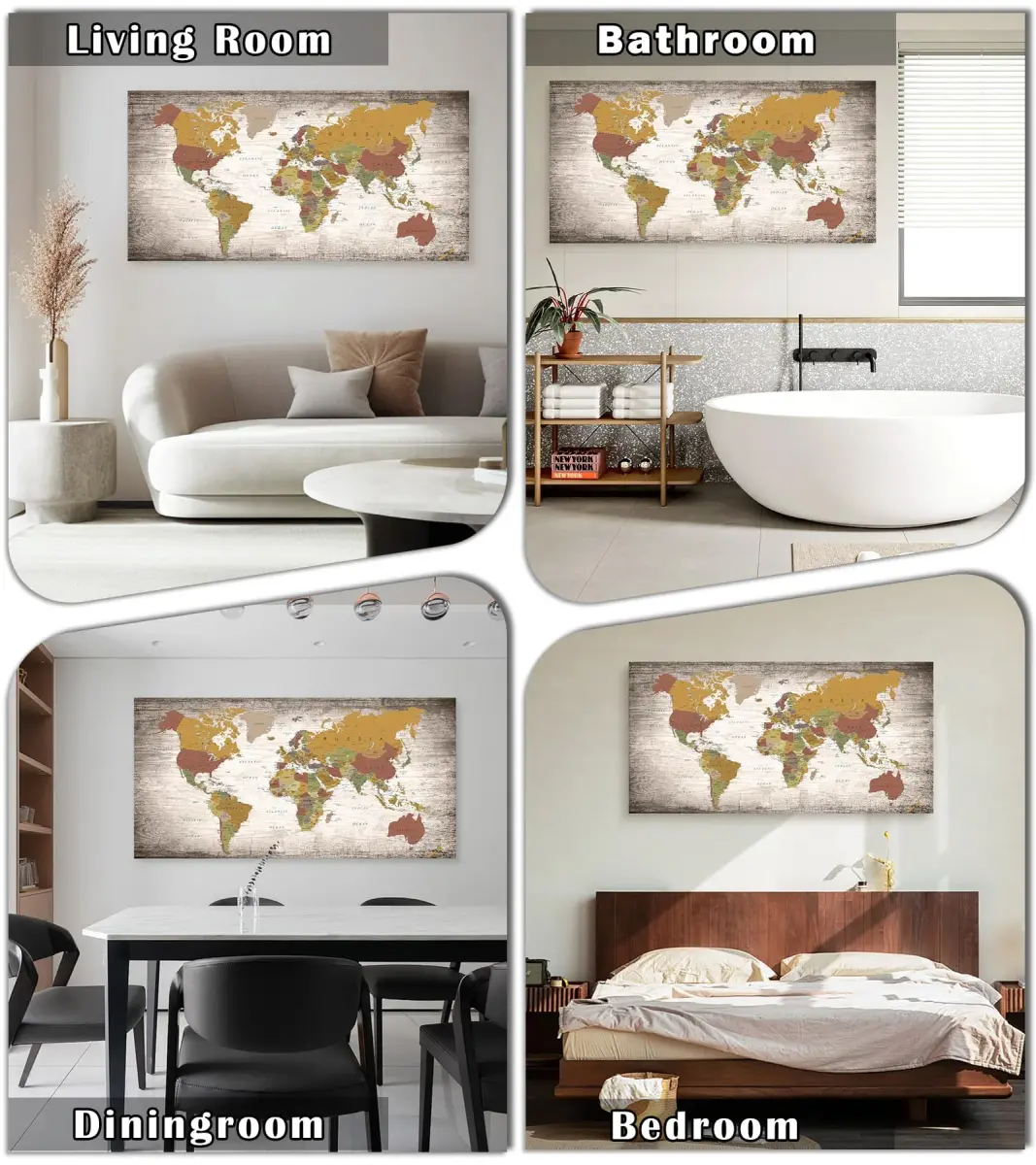 Baisuwallart World Map Canvas Art Print 60x120cm (24x48 inches) | Detailed World Map for Home & Office Decor - view 3
