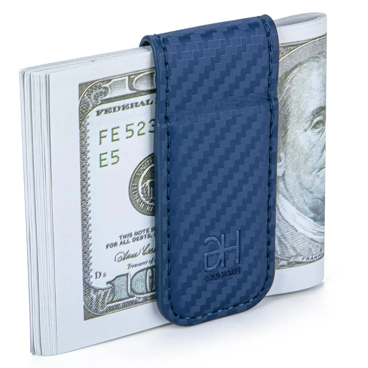GH GOLD HORSE Slim Magnetic Money Clip Genuine Leather Card Holder for Men, Blue | Holds 10-15 Bills - view 2