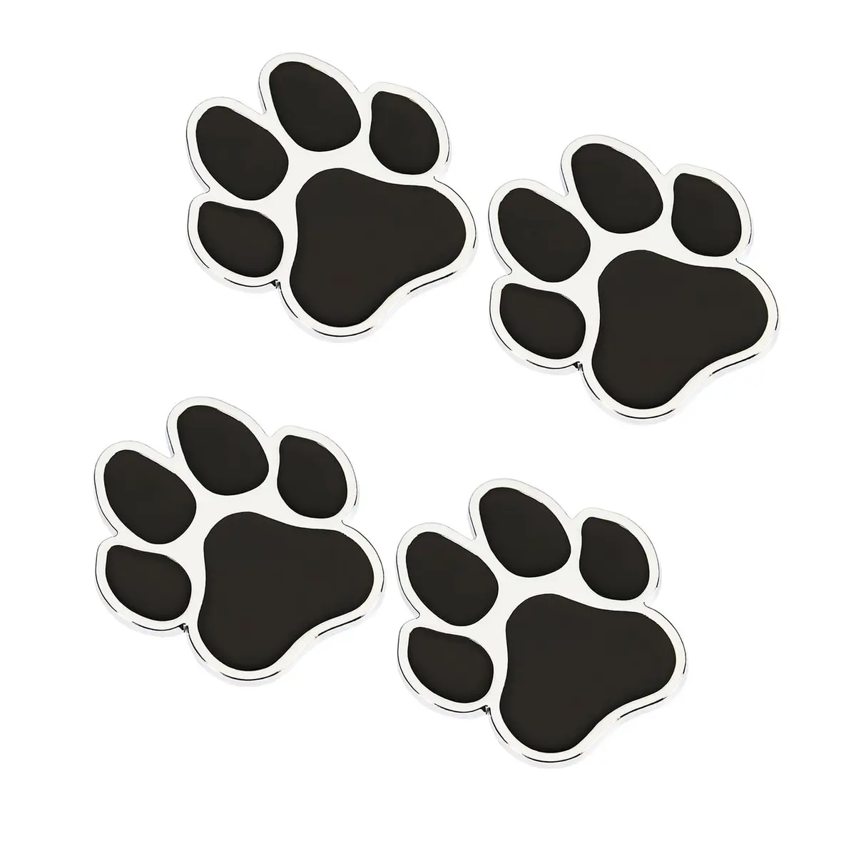LZLRUN 4PCS Silver Black 3D Chrome Dog Paw Footprint Car Decoration Sticker 6cm (2.4in) x 6.5cm (2.6in) - main product image