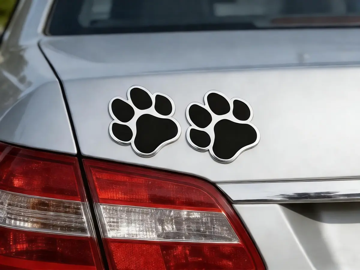 LZLRUN 4PCS Silver Black 3D Chrome Dog Paw Footprint Car Decoration Sticker 6cm (2.4in) x 6.5cm (2.6in) - view 7