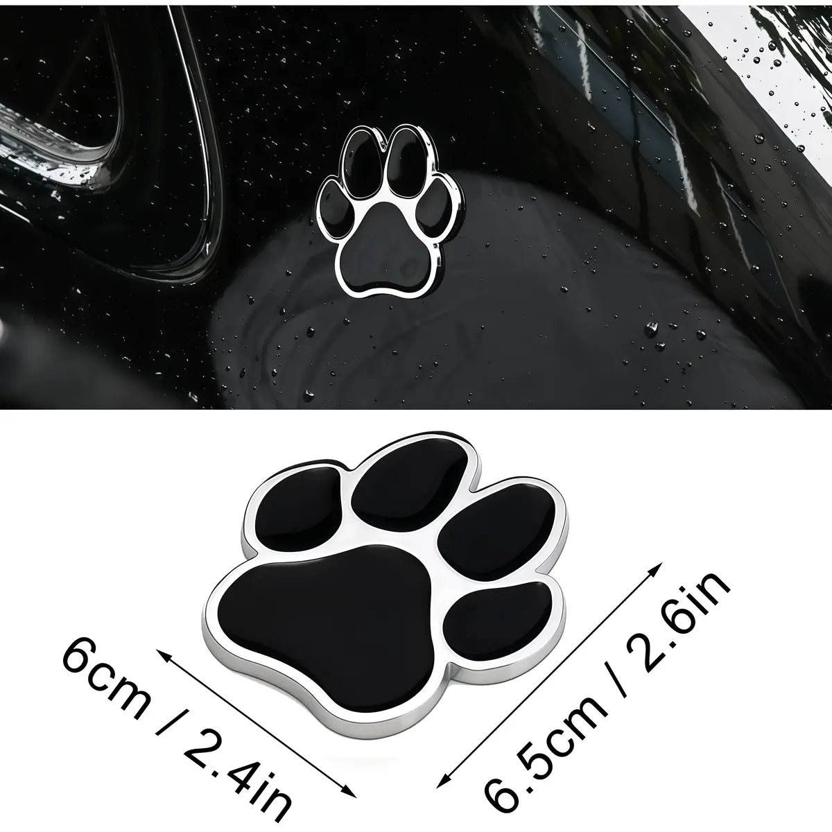 LZLRUN 4PCS Silver Black 3D Chrome Dog Paw Footprint Car Decoration Sticker 6cm (2.4in) x 6.5cm (2.6in) - view 2