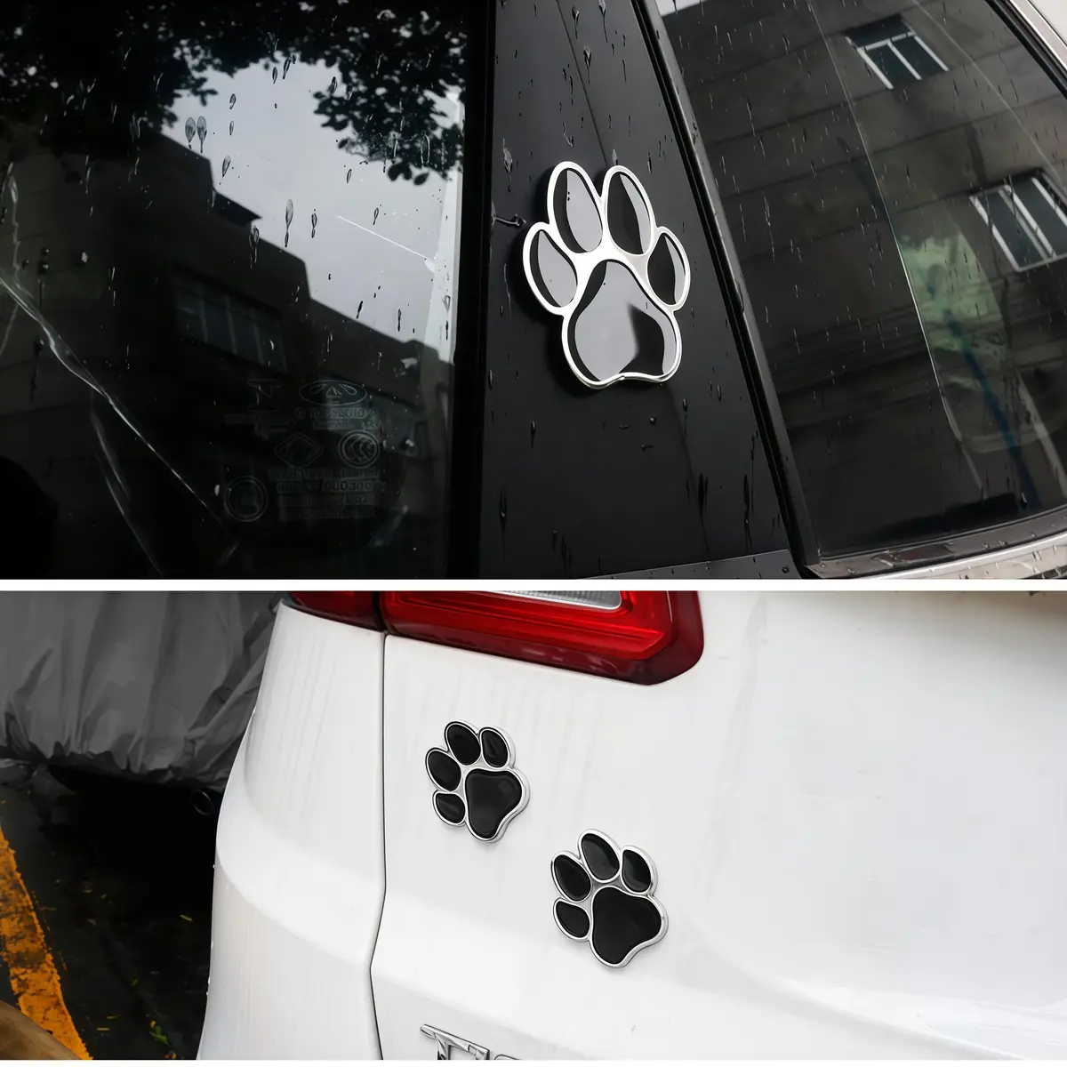 LZLRUN 4PCS Silver Black 3D Chrome Dog Paw Footprint Car Decoration Sticker 6cm (2.4in) x 6.5cm (2.6in) - view 4