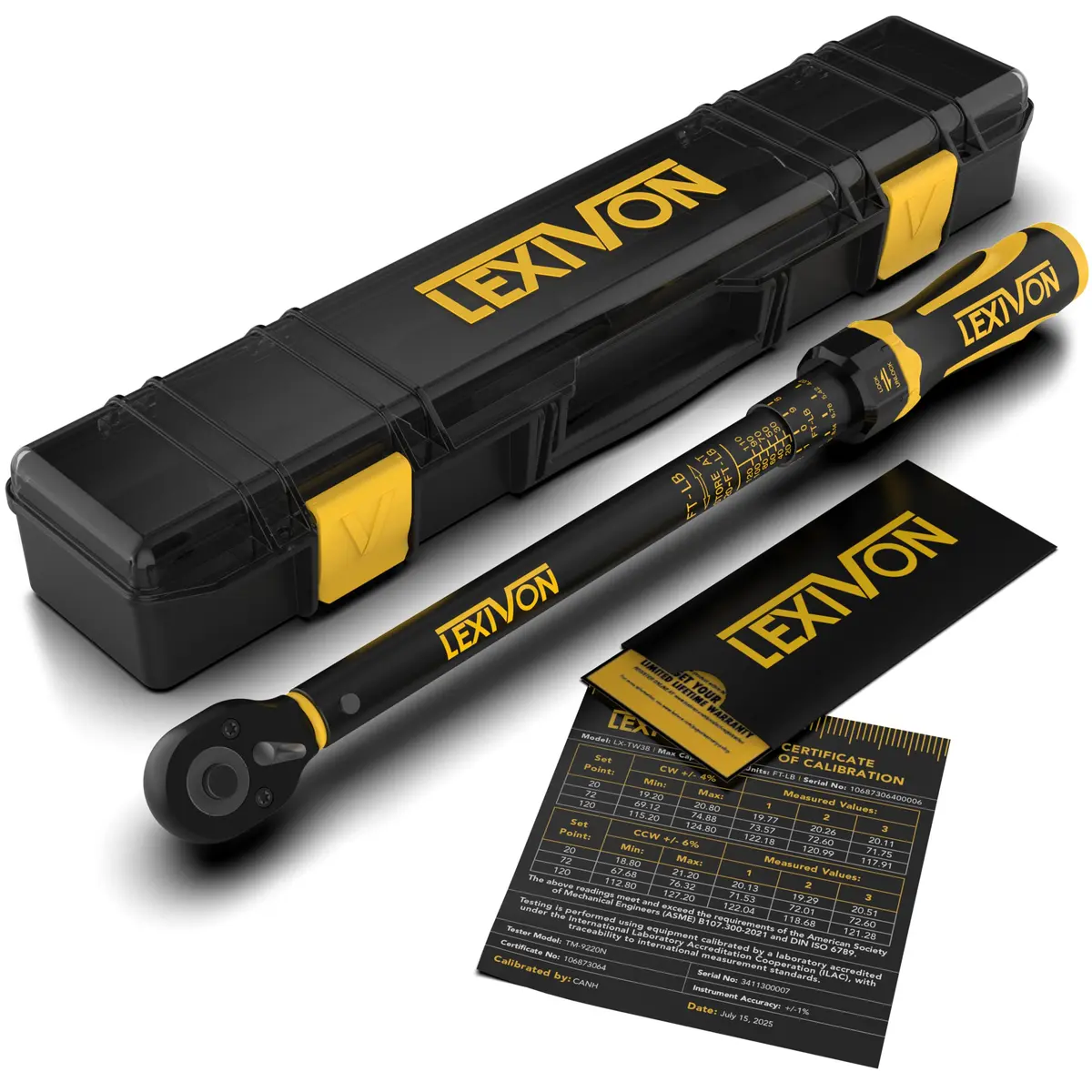 LEXIVON Torque Wrench, 3/8-Inch Drive, Dual Scale 20-120 FT-LB (27.1-162.7 N·m), Premium Rubber-Grip Handle, Deluxe Hybrid Case - main product image
