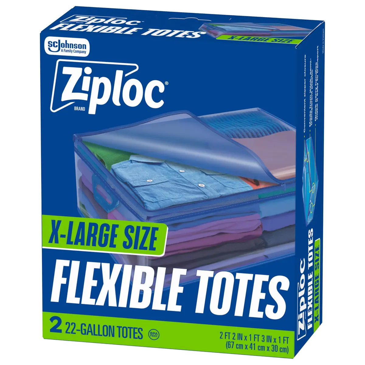 Ziploc Flexible Totes 22 Gallon | Extra Large Reusable Storage Bags with Zipper & Handles - main product image