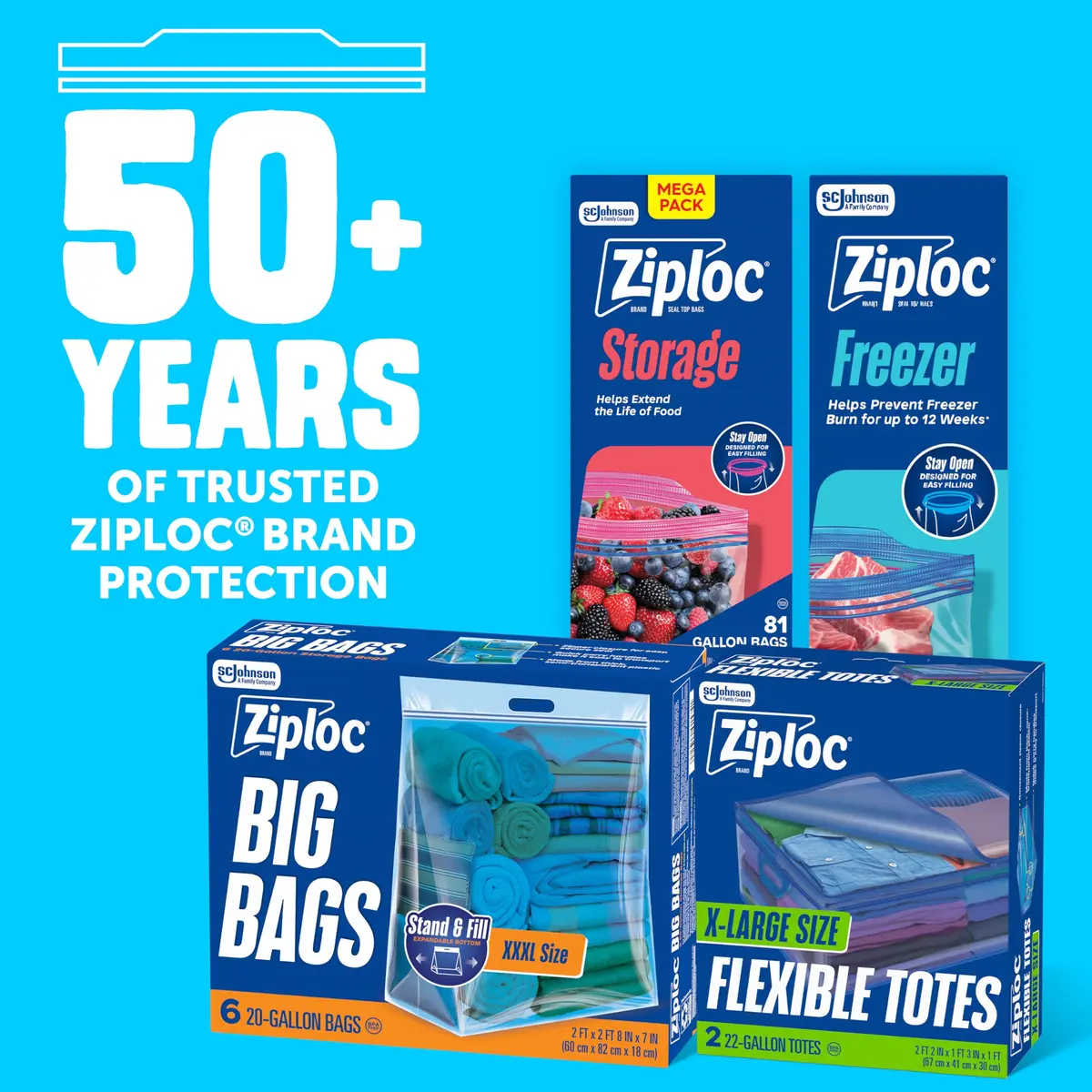 Ziploc Flexible Totes 22 Gallon | Extra Large Reusable Storage Bags with Zipper & Handles - view 6