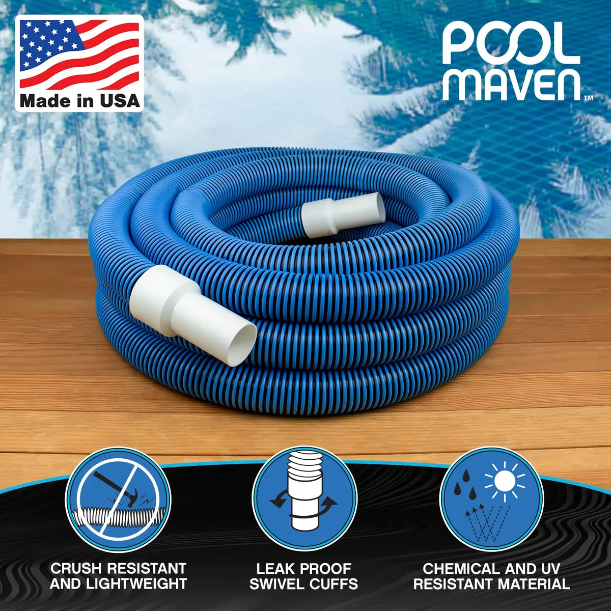 Poolmaven Manual Swimming Pool Vacuum Hose, 35 ft x 1-1/2 in., Made in USA | Flexible EVA Hose for Manual Pool Cleaning - view 4