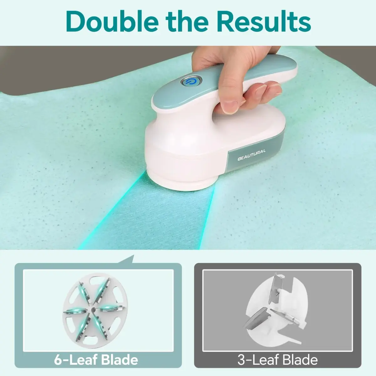 BEAUTURAL Fabric Shaver and Lint Remover, Rechargeable Sweater Defuzzer, Green | Efficiently Removes Fuzz Balls - view 2